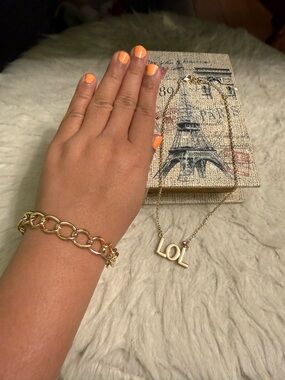 2 Piece Gold 'LOL' Pendant Necklace and bangle